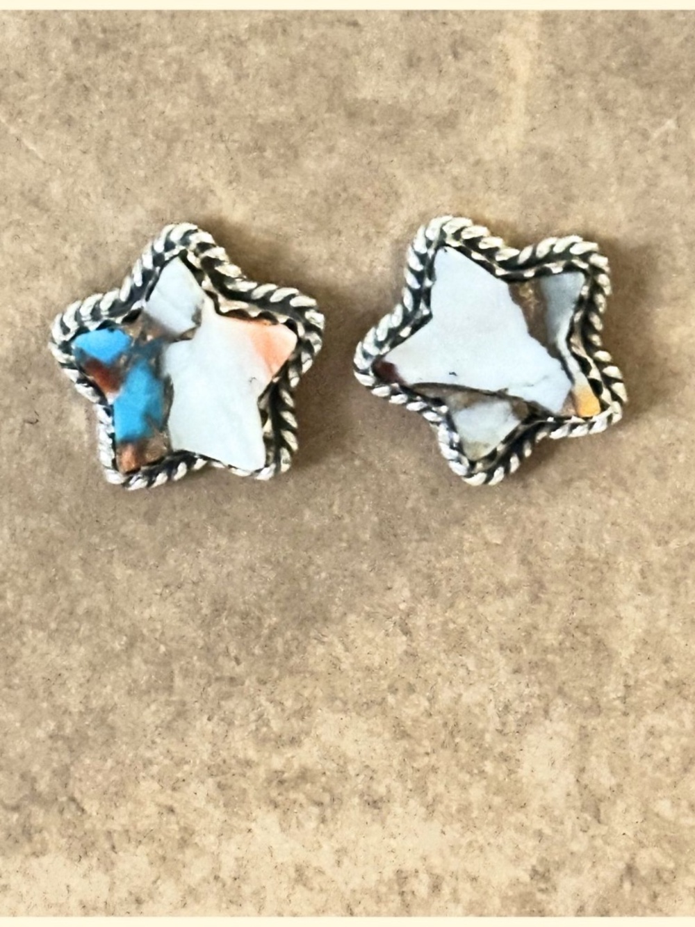 Spiny Oyster Turquoise Inlay Star Stud Earrings 925 Sterling Silver Southwestern
